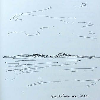 Zeichnung der Dünen von Leba vom Boot aus